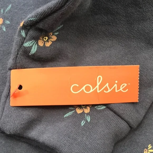 Colsie Women's Long Sleeve Fleece Lounge Sweatshirt Blue With Flowers XS New - Picture 3 of 13